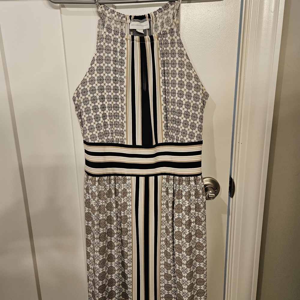 New York & Company Black and Cream Patterned Midi Dress